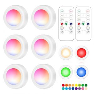 PORFOYO Lampe de Placard, Lampe LED Veilleuse RGB 16 Couleurs avec T&eacute;l&eacute;commande, Spot LED, Led Sans Fil, Lumi&egrave;res Cabinet pour Cuisine, Placard, tactile, Eclairage d'armoire, Aliment&eacute;es par Piles (IKSETERATA, neuf)