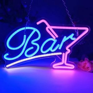 Panneau n&eacute;on pour bar, cocktails, panneau lumineux LED, barre USB, panneau lumineux pour mur, cocktail, bar, panneau n&eacute;on rose et bleu, pour bar, restaurant, club, bo&icirc;te de nuit, magasin, d&eacute;coration (MINGSHILTD, neuf)