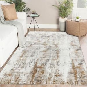 Famibay Tapis Salon, 120x170cm Tapis Chambre Lavable en Machine Tapis Grande Taille Moderne Doux Antidérapant pour Salle à Manger, Cuisine, Chambre à Coucher, Beige Marron (Pretty Decor, neuf)