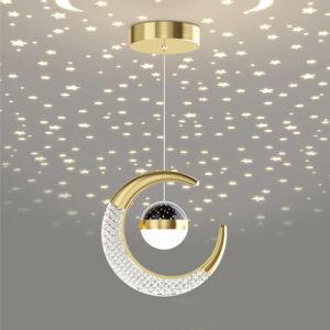 Mkichi LED Plafonnier Lumière Changeante à Trois Couleurs Lampe Pendante Étoile et Lune,Plafonnier Chambre Enfant Suspension Luminaire Chambre Modernes Pour Chambre D'enfant Chambre, Café (Doré) (Mkichi, neuf)