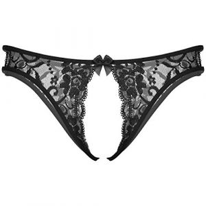 ranrann String Sexy Homme Dentelle Transparent Sissy Lingerie Ouverte Jockstrap Gay Thong Tanga Ouvert Slip Taille Basse Lace sous-v&ecirc;tement Respirant Erotique Type C Noir Taille Unique (ranraneu, neuf)