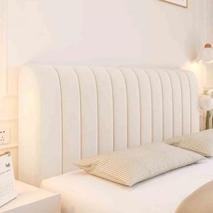 Housse de t&ecirc;te de lit matelass&eacute;e anti-poussi&egrave;re &eacute;paisse - Tout compris - 70 x 160 cm - Rayures verticales - Beige (Hearda, neuf)