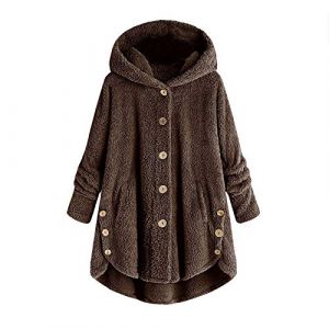 KHIRVWL Veste D'hiver En Polaire R&eacute;versible Pour Femme - Manteau En Laine Boutonn&eacute;e - Manteau D'hiver &agrave; Capuche- Blouson Pelucheuse Avec Poche - Outerwear De Couleur Unie De Pyjama (KHIRVWL-FR, neuf)