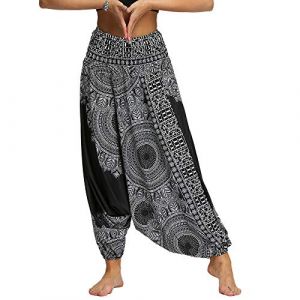 Nuofengkudu Femme Yoga Pantalon Sarouel Thailande Motif Ethnique Haute Taille Elastique Larges Sport Baggy Pants Plage(Noir Modèle A,Taille Unique) (better Life, neuf)