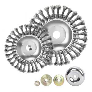 T&ecirc;te Brosse D&eacute;sherbage pour D&eacute;broussailleuse, Brosse &agrave; D&eacute;sherber Ronde, Tete Brosse Debroussailleuse Universelle 25,4mm, T&ecirc;te de D&eacute;sherbage Fil d'acier avec 4 Accessoires（8 Pouce+6 Pouce） (ZHXMALL, neuf)