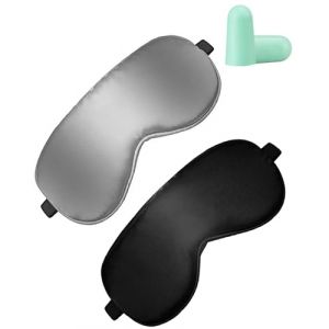 IPNSDON Lot de 2 masques sommeil en soie, masque de sommeil, masque de sommeil doux pour la peau avec sangles r&eacute;glables et paire de bouchons d'oreilles pour soulager le stress et un sommeil profond (guoyuxindeouzhoudianpu, neuf)
