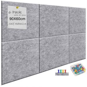Kongming 6 Pièces Panneau Mural Decoratif Feutrine Autocollant avec 40 Punaises, 9 mm d'épaisseur Tableau Liege Mural pour Photos, 30 * 30cm Panneaux Muraux pour Maison Bureaux École (Kongming Direct, neuf)