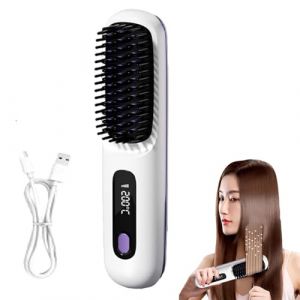Brusho Hair Pro, 2 en 1 Fer &agrave; Lisser &agrave; ions N&eacute;gatifs, Brosse &agrave; Lisser Sans fil,Mini Lisseur Portable,Lisseur Chauffant Peigne &Agrave; Cheveux LoniqueN&eacute;gative L&eacute;g&egrave;re,pour Cheveux Secs,Cheveux Boucl&eacute;s (Blanc) (Orgrul, neuf)