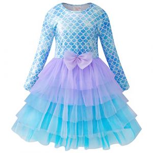 VASCHY Robe Fille, Jolie Robe Princesse Sir&egrave;ne Ceremonie Mariage Enfant Fille &agrave; Manches Longues Tulle Tutu Bebe Fille V&ecirc;tements avec Imprim&eacute; Animal pour 2 &agrave; 10 Ans (Vaschy, neuf)