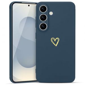 Wirvyuer Coque Compatible avec Samsung Galaxy S25 5G Antichoc Coque Silicone TPU avec Motif Coeur d'amour Doré Mignon Étui Protection Complète Souple pour Samsung S25 5G Bleu foncé (meijiehua, neuf)