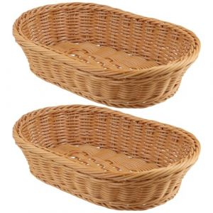 ZOENHOU Lot de 2 corbeilles &agrave; pain ovales tress&eacute;es - 30 x 20 x 7 cm - En plastique - Avec aspect rotin - Pour pain, fruits, l&eacute;gumes, salon, cuisine, chambre &agrave; coucher (KE-Tools, neuf)