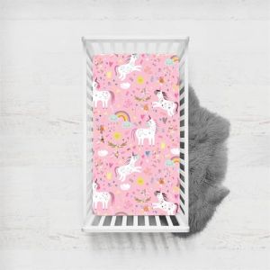Odot Drap Housse Lit Bebe avec Motif Licorne Rose, Housses en Microfibre, Extensible Doux Respirant Prot&egrave;ge Matelas Filles Compatible pour Berceau, Couffin et Nacelle (Couleur D,65x95cm) (Odot, neuf)