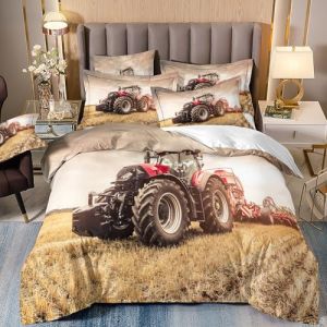 TKCQX Tracteur Parure de Lit 135x200 Enfant Gar&ccedil;On Ado Adulte Tracteur 3D Housse de Couette Enfant Tracteur Housse de Couette 1 Personne en Microfibre avec Fermeture &eacute;Clair avec Taie 65x65 cm (TKCQX--欧盟R标, neuf)