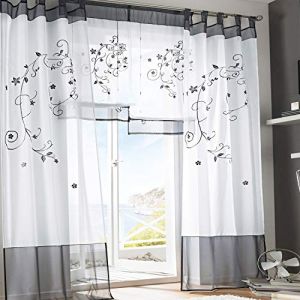 SIMPVALE Rideaux Voilages Floral Voile Broderie a Pattes Panneaux de Fen&ecirc;tres pour Chambre Salon D&eacute;coration 2 Panneaux, Gris, L140cm x H175cm (SIMPVALE, neuf)