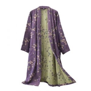 PRINCESS BRIDE Robe en mousseline de coton et jacquard japonais Yukata, chemise de nuit douce, peignoir, chemise de nuit, ensemble de pyjamas respirant pour femmes, violet, XL (PRINCESS BRIDE, neuf)
