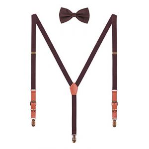 WANYING 2cm Bretelles N&oelig;ud Papillon Set pour Femme Homme Retro Y-forme 3 Bronze Clips Bretelles &eacute;lastique regolabile pour Grandeur 140-190cm - Marron Fonc&eacute; (WANYING EU, neuf)
