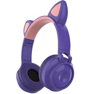 BAIAA Oreillette Bluetooth Oreille de Chat, Casque de Jeu de Filles Mignonne Mont&eacute;e sur la T&ecirc;te Lumineuse avec Oreillettes Ajustables en Mousse &agrave; M&eacute;moire pour PC, Portable, Mac, PS4 (Violet) (LAIKAI, neuf)