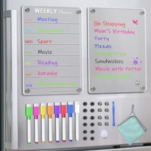 TaoAcc Tableau Magnétique Transparent Semaine, Planning Frigo, Ardoise Magnétique Liste de Course Avec 8 Couleurs de Marqueurs, Aimants et Tôles (20 x 30 cm) (TaoAcc-FR, neuf)