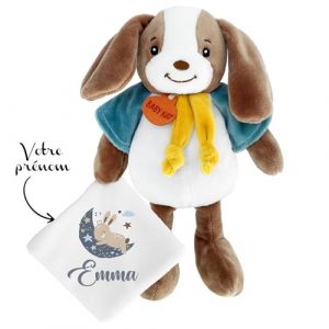KDO MAGIC - Doudou personnalisé - Personnalisable avec Un prénom - Peluche personnalisée - Cadeau Naissance, garçon, Fille, bébé, Anniversaire (Lune Bleu, Chien) (KDO-MAGIC, neuf)