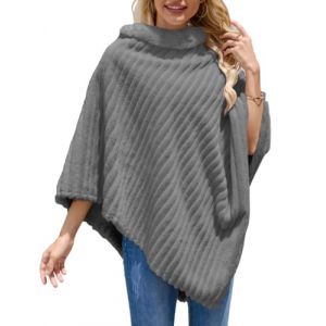Ferand - Poncho Femme Douillet &agrave; Rayures en Fausse Fourrure, Pull Ch&acirc;le Doux pour l'Hiver - Gris (FERAND FR, neuf)