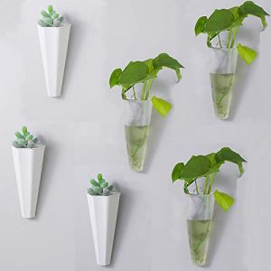 ODOOKON 6 Pcs Pot Plante Mural Plastique g&eacute;om&eacute;trique, Mini Succulent Planter Vase Fleur Artificielle pour D&eacute;coration Murale, 15 x 7cm, D&eacute;corations d'int&eacute;rieur (ODOOKON, neuf)