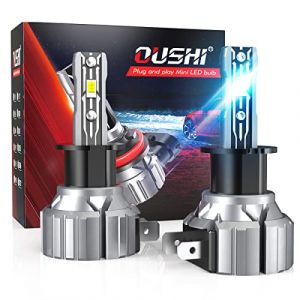 OUSHI Ampoule H3 LED 55W, LED H3 Kit De Conversion D'Antibrouillard De Voiture, IP65 &Eacute;tanche 12000 LM Antibrouillard Ampoules, 6000K Xenon Blanc (2Pcs) (Qlight, neuf)