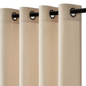 Topfinel 1PC Rideau Salon Beige 300x260cm Faux Rideaux Voilage en Lin Filtrer la Lumi&egrave;re avec Oeillets, Rideau Voilages D&eacute;corative Voile de Fen&ecirc;tre Draperie Int&eacute;rieur Elegant Vintage pour Chambre (NoledarEU, neuf)