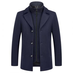 KUDMOL Manteau Homme en Laine pour Hiver Chaud Trench Coat Classique Parka Pardessus Caban Slim Fit Business Duffle-Coats Coup-Vent Revers Overcoat(Bleu Marin,XXL) (KUDMOL-FR, neuf)