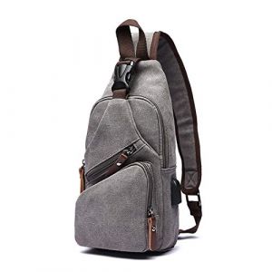 FANDARE Mode Sac de Poitrine Homme Sac de Toile Sacoche pour Homme Sac d'Epaule Sacoche avec USB Sac Bandouli&egrave;re Sling Bag pour Cyclisme,Aventure,Voyage, Gris, L (BEWMER S.R.L., neuf)