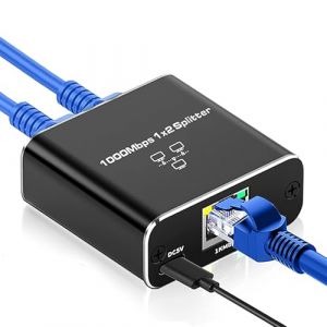 Switch Ethernet 1 &agrave; 2 1000 Mbps R&eacute;partiteur Ethernet 2 Ports RJ45 LAN Internet Splitter Gigabit Network Switch C&acirc;ble Cat5/5e/6/7/8 pour Ordinateurs, Routeurs, D&eacute;codeurs, T&eacute;l&eacute;viseurs avec C&acirc;ble USB C (CanJiaLiMao, neuf)