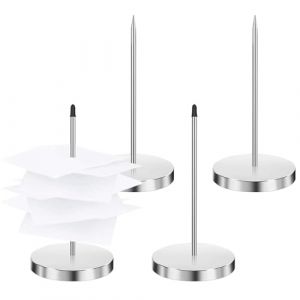 4 pi&egrave;ces Porte-M&eacute;mo Pique-Fiches, Pique-Note en Acier Inoxydable, Porte-Pointes en Papier avec Base Ronde, Receipt Spike Fourchette M&eacute;mo, Pique Ticket de Caisse pour Restaurant, Bureau, Cuisine (hejiuwenhua, neuf)