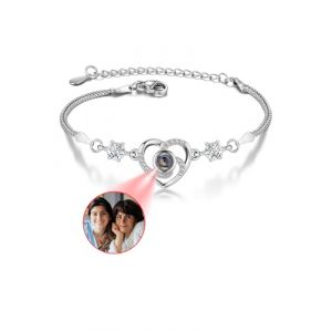 Jovivi Bracelet Projection Photo Personalisé, Bracelet de Projection Photos Personalisé Femme Bijoux Cadeau Noël Valentine Anniversaire pour Femmes Mère (Argenté) (kaenmis, neuf)
