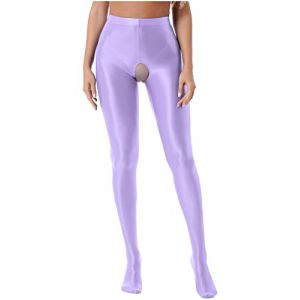 Alvivi Sexy Collant Brillant Huile Femme Collant Ouvert Entrejambe Lingerie Vêtement De Nuit Tenue De Danse Ballet Pantyhose M-xl Violet Clair XXL (Acfunny-eu, neuf)