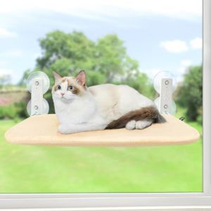 GUUSII HOME Hamac Chat Fenetre Ventouse Panier Perchoir Suspendu pour Petits Pliable Transat Ttagere Lit Support Fenêtre pour Interieur Grands Chats avec Tapis Réversible Lavable en Machine (Beige,S) (GUUSII HOME, neuf)