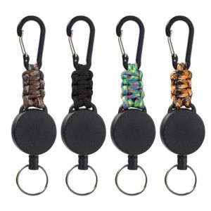 4 Pièces Porte-Clés Rétractables,Porte-Badge Mousqueton Robuste,Porte-clés Rétractable de 60 cm, Porte-clés Rétractable de 60 cm (Noir, Camouflage, Bleu Sarcelle, Orange) (STORE FABIO GIACOMO S.R.L., neuf)