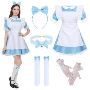 TOSZOLY Deguisement Adulte du Pays des Merveilles, D&eacute;guisement Halloween Femme avec Robe de Princesse, Serre T&ecirc;te, Gants et Bas, Wonderland Costume Adulte pour Halloween, Carnaval, Cosplay (NIKLAVS TOMSONS, neuf)