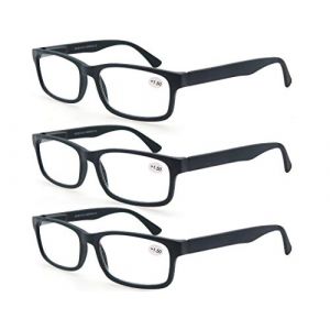 MODFANS Lot de 3 Lunettes de Vue 1.5 (3 Noir) Hommes Femmes Lunettes de Lecture Comfort Vision Nette Branches a Ressort Lunettes Loupe Rectangle (MODFANS-US EYEWEAR, neuf)