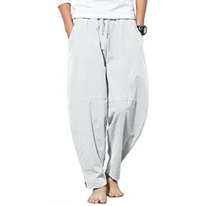 YAOBAOLE Pantalon Homme Taille Elastique Pantalon Leger Ete Homme Pantalons en Lin Hommes &Eacute;t&eacute; Pantalons Yoga Hommes Lin Gris Clair 2XL (YBLfashion, neuf)