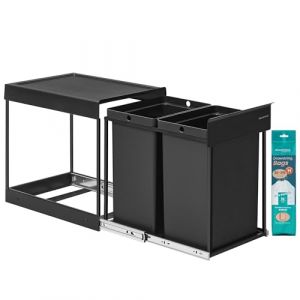 SONGMICS Poubelle de Tri Sélectif, Poubelle de Cuisine Extractible Coulissante, 2 Seaux de 20 L, Coulissement en Douceur, Structure en Acier, Couvercle en ABS, Noir d'Encre LTB951B01 (SONGMICS HOME FR, neuf)
