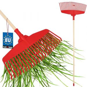 KOTARBAU&reg; Rateau &Agrave; Feuilles - Plastique - 48 cm - avec Manche en Bois - Extra-Click - Rateau Jardin - Ramasse Feuilles - L&eacute;ger - Rouge & Bois - Ergonomique (KOTARBAU, neuf)