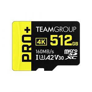 TEAMGROUP Carte Micro SDXC UHS-I U3 A2 V30 A2 V30 de 512 Go - Lecture/&eacute;criture jusqu'&agrave; 160/110 Mo/s - pour Nintendo Switch, Steam Deck, tablettes, Smartphones avec Adaptateur TPPMSDX512GIA2V3003 (POOLSSTORE, neuf)
