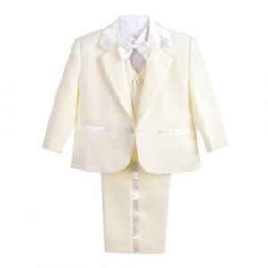 Lito Angels Costume Mariage Ceremonie Bebe Garcon, Ensemble 5 Pieces (Blazer, Gilet, Chemise, Noeud Papillon et Pantalon), Taille 3 Mois (étiquette en Tissu 3M), Ivoire (Lito Angels FR, neuf)