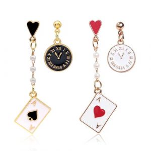 FENQURO 2 paires Boucles d'Oreilles Poker Pour Femmes Or Plaqu&eacute; Cartes &agrave; Jouer Motif Coeurs Aces Of Spades Boucles d'Oreilles &agrave; La Mode Bijoux Cadeau (WINESTART, neuf)