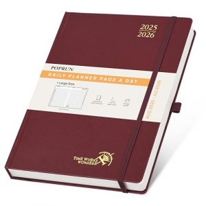 POPRUN Agenda 2025 2026 Journalier A4 Grand Format 30,5 x 21,5 cm - 1 Page par Jour, D'Août 2025 à Juil 2026 12 Mois Scolaire, Couverture Rigide, Signet à 2 rubans, Papier 80g/m², Bordeaux (Time Works Wonders, neuf)