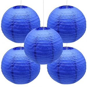 Hocansen Lot de 5 lanternes rondes en papier, 30,5 cm, en forme de boule, pour fête, mariage, jardin, décoration (DL/bleu saphir) (BSSM flagship Z, neuf)