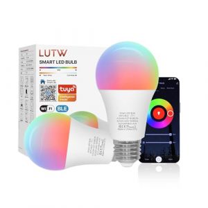 LUTW Ampoule Connect&eacute;e, Ampoule LED E27 Multicolore 2700K-6500K RGB Dimmable, Ampoule Intelligente Compatible avec Alexa et Google Home, 9W 900lm Bluetooth &WiFi 2.4GHz, 2 PCS (Pas Besoin de Hub) (LUTW-EU, neuf)