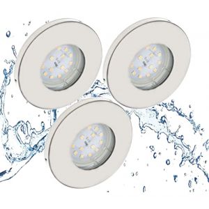 Trango 6729IP65-032MO Lot de 3 spots LED encastrables IP65 acier inoxydable brossé 3 modules LED ultra plats 5 W 3000 K blanc chaud salle de bain douche (Trango-Brilon, neuf)