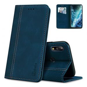 AKABEILA &Eacute;tui pour Asus Zenfone Max Pro (M2) Premium Cuir Flip Wallet Case avec Fermeture Magn&eacute;tique B&eacute;quille Fentes pour Cartes Folio Phone Case Cover Antichoc Bleu (AKABEILA, neuf)