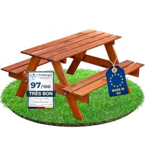 ITA Table de Pique-Nique pour Enfants en Bois - Ensemble Table avec 2 bancs - Table de Loisirs pour int&eacute;rieur et ext&eacute;rieur - Qualit&eacute; directe du Fabricant - Fabriqu&eacute; dans l'UE, Couleur:Brun (ITA HOME AND GARDEN, neuf)