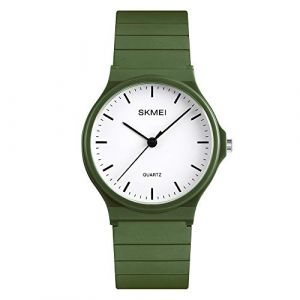 SKMEI Femmes Montre-bracelet Imperm&eacute;able pour Filles et Femmes, Robe D&eacute;contract&eacute;e Analogique &agrave; Quartz, Lyndee, Bracelet en Polyur&eacute;thane Vert, 30 M&egrave;tres, Boucle, ABS, Polyur&eacute;thane, Coffret Cadeau (Carrie Montre Fran&ccedil;ais, neuf)